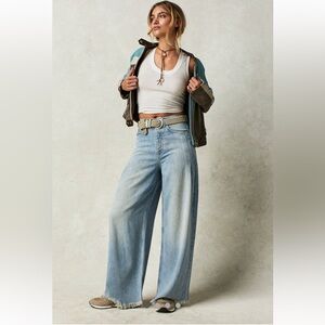 Free People Old West Slouchy Jeans We The Free Wide Leg Jeans Frayed Cuffs
